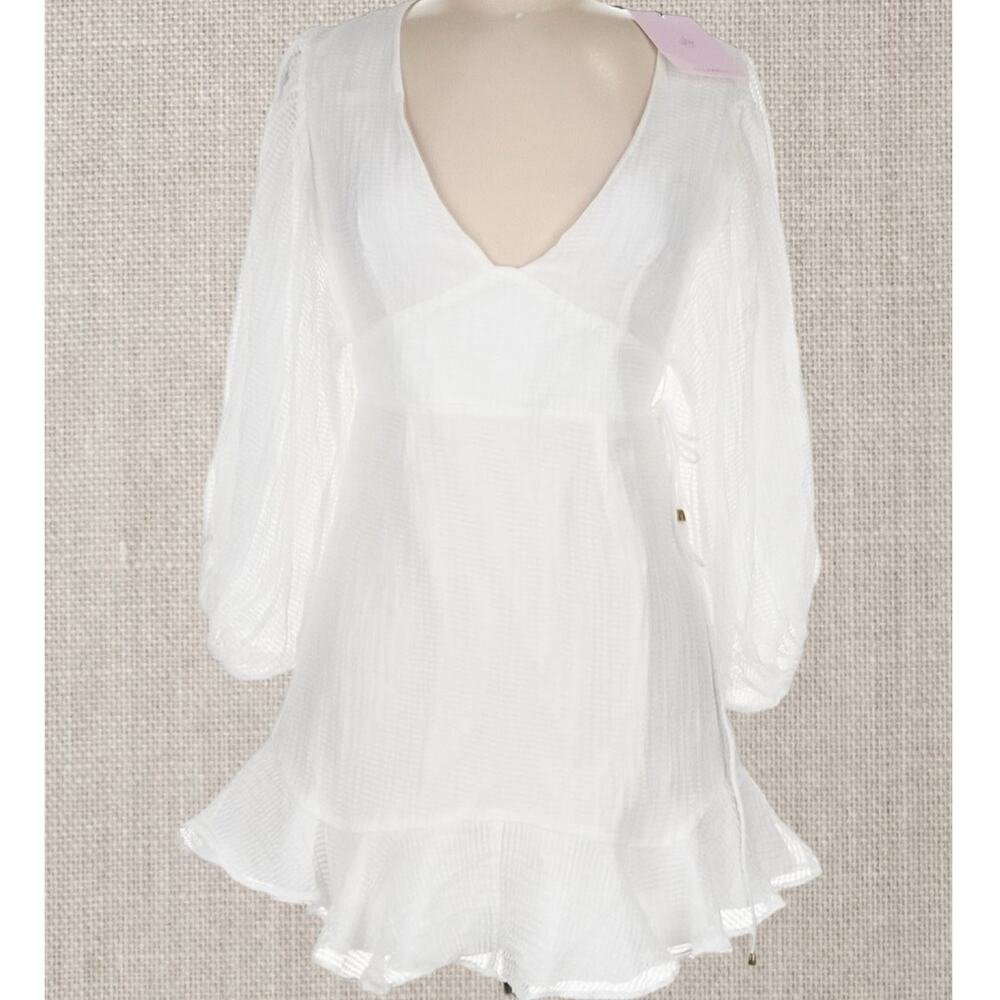Hello Molly NWT | white mini dress with sheer long sleeves | size US 6